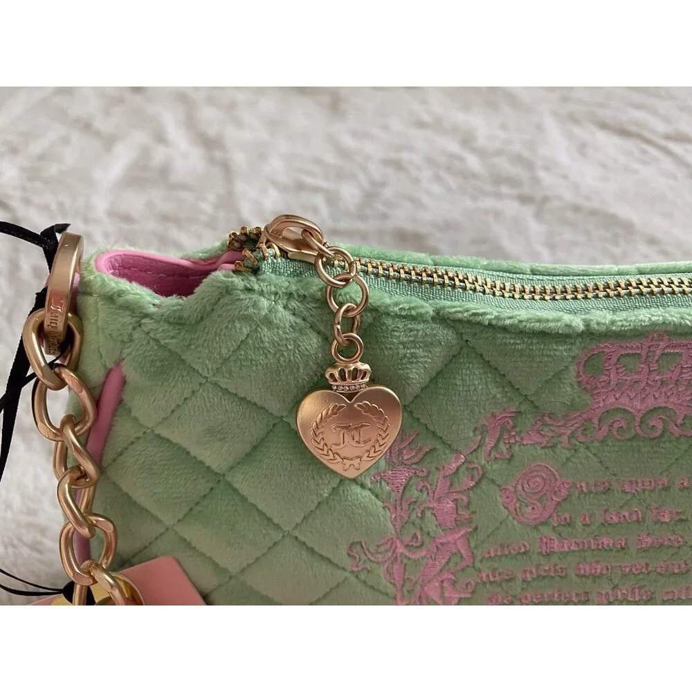 Juicy Couture Juicy Tale Shoulder Bag Retro Green Pink Quilted Bag Purse NEW - Picture 5 of 16